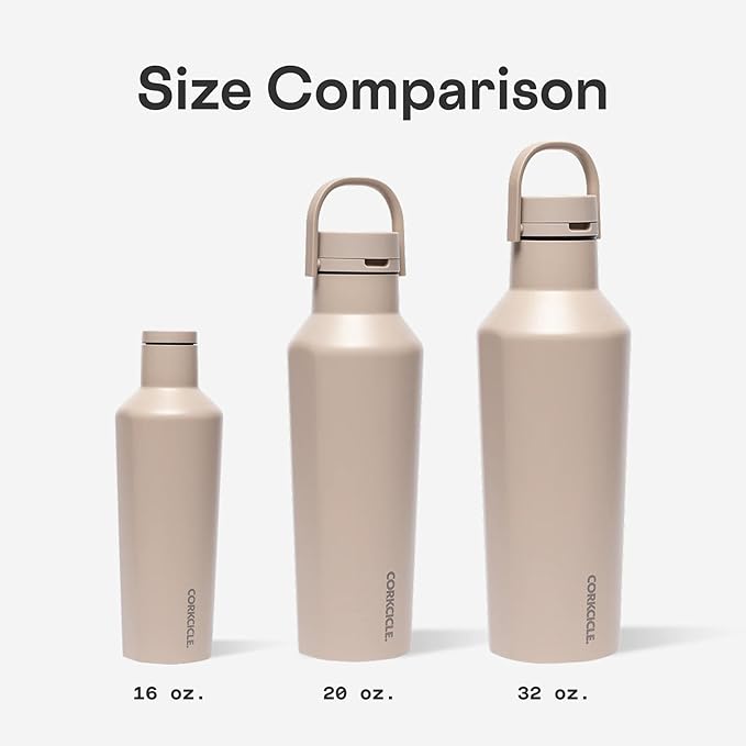 Corkcicle Sport Canteen - Keeps Drinks Cold 25 Hours - Stainless Steel Water Bottle - Triple-Insulated - Spill-Proof - Summer Drinkware Gift - Keeps Drinks Ice Cold - 20 oz - Matte Black