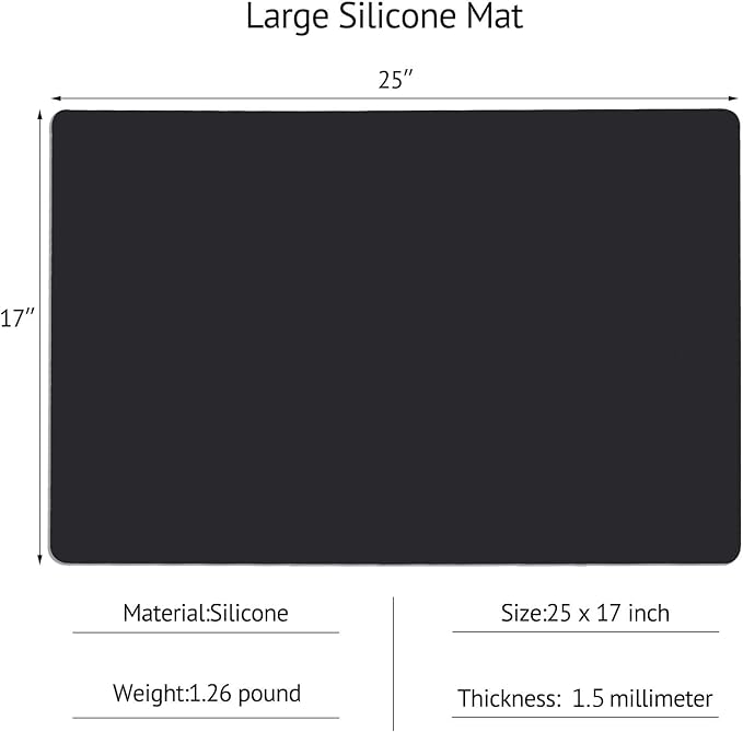 Gartful Silicone Mats for Kitchen Counter, Thicker 0.06", 25 x 17 inches Multipurpose Table Mat, Silicone Pad Desk Work Mat, Nonstick Nonskid Heat-Resistant Pad, Placemat, Black, 2PCS
