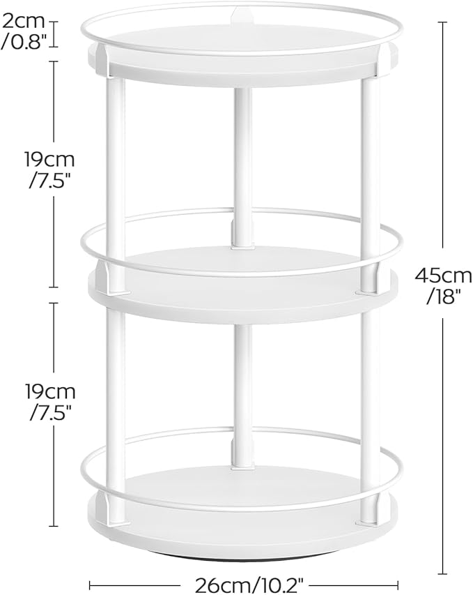 Lazy Susan Organizer, Rotating Spice Rack, 3 Tier Spice Turntable Organizer, Industrial Turntable Spice Holder, for Kitchen Countertop and Cabinet, Compact and Versatile, White SR23WW