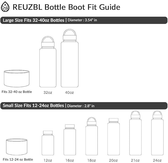 REUZBL Protective Silicone Bottle Boot for Owala FreeSip 40 oz, Hydro Flask 32-40 oz, Iron Flask, Takeya, Thermoflask, and Similar Wide Mouth Water Bottles, Protective Bottle Accessory