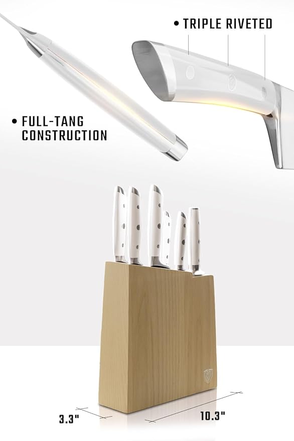 DALSTRONG Knife Set Block - 8 Piece - Gladiator Series - German High Carbon Steel Kitchen Set - Premium Food-Grade White ABS Polymer Handles - NSF Certified