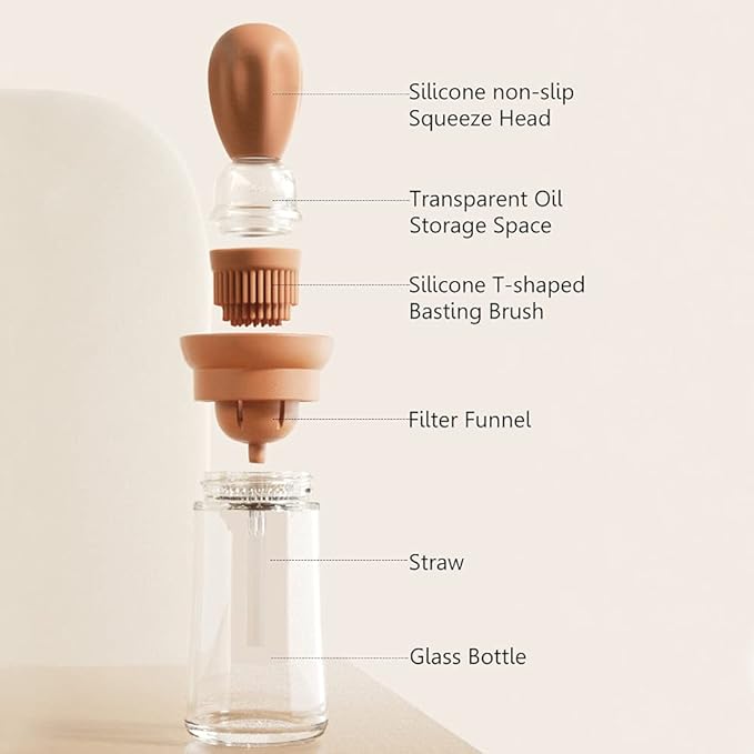 TINMIX Oil Dispenser with Brush - Glass Olive Oil Dispenser for Kitchen, 2 IN 1 Oil Dispenser Bottle with Silicone Basting Brush for Cooking Vinegar Sauce BBQ Grill Frying, T-OB21, Green