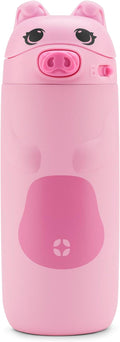 Ello Ellies 12oz Vacuum Insulated Stainless Steel Kids Water Bottle with Straw and Built-in Carrying Handle and Leak-Proof Locking Lid for School Backpack, Lunchbox and Outdoor Sports, Pig
