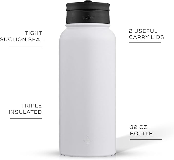 JoyJolt Triple Insulated Water Bottle with Straw Lid AND Flip Lid! 32oz Large Water Bottle, 12 Hour Hot/Cold Vacuum Insulated Stainless Steel Bottle. BPA-Free Leakproof Water Bottles - Thermos Bottle
