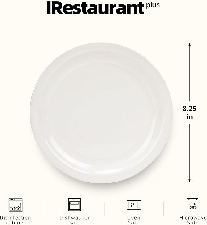 Stoneware Narrow Rim Commercial Grade Dinnerware, America White, Plate 8.25, Case of 36