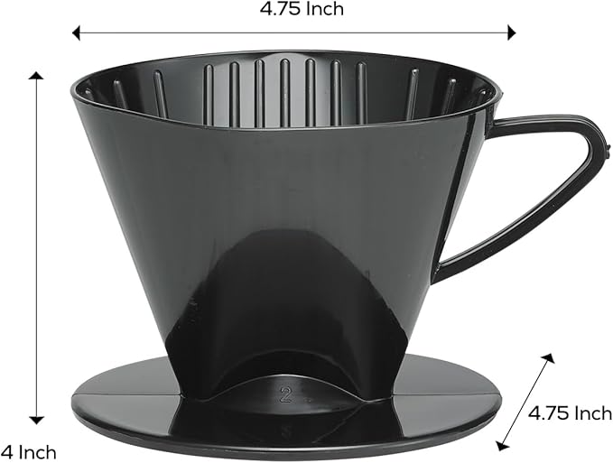 Pour-Over Coffee Brewing Filter Cone, Number 2-Size, Black, Brews 2 to 6-Cups