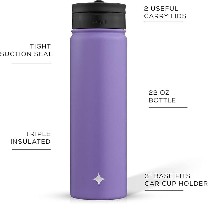 JoyJolt Triple Insulated Water Bottle with Straw Lid AND Flip Lid! 22oz Water Bottle, 12 Hour Hot/Cold Vacuum Insulated Stainless Steel Water Bottle. BPA-Free Leakproof Water Bottles - Thermos Bottle