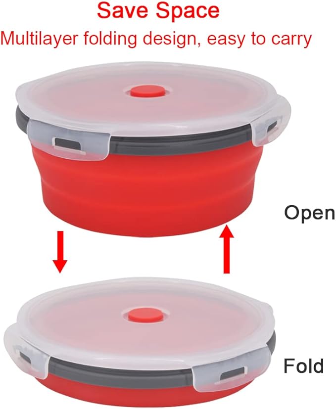 Guyuyii Collapsible Bowls with Lids – 4 Sizes Silicone Food Storage Containers for Camping, RV, and Home Use, with Airtight Leak-Proof Seal, Space-Saving Stackable, Microwave Freezer Dishwasher Safe