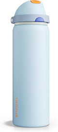 ENCOOL Insulated Water Bottle with Straw Stainless Steel Water Bottle with Push Button Lid, Leak-Proof & BPA-Free, Keeps Cold for 24 Hours for Sports, Travel, Gym (32 oz, Hazy Blue-Blue)