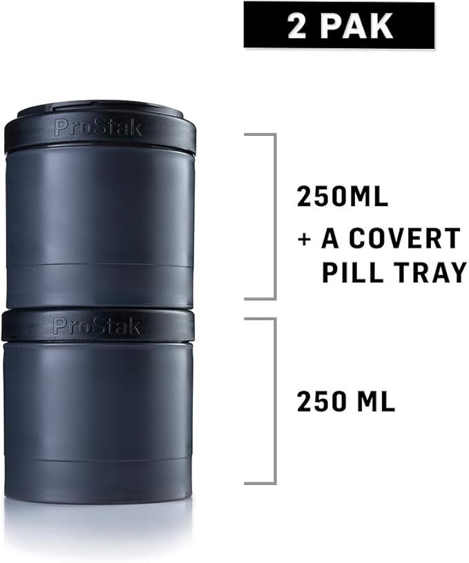 BlenderBottle ProStak Twist n' Lock Storage Jars Expansion 2-Pak with Pill Tray, All Black
