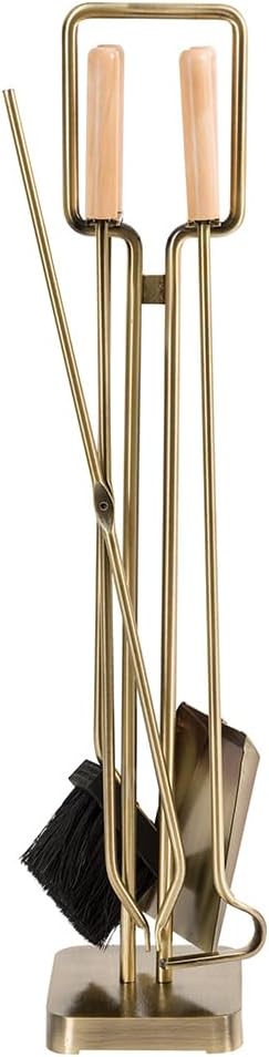 Modern Ember Levi 5 Piece Fireplace Tool Set in Black with Maple Wood Handles | Includes Brush, Shovel, Fire Poker, Tongs, and Stand | Heavy-Duty Steel | Heat-Resistant Powder Coating