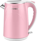 MEISON Electric Kettle, 1.7 L Double Wall Food Grade Stainless Steel Interior Water Boiler, Coffee Pot & Tea Kettle, Auto Shut-Off and Boil-Dry Protection, 1200W, 2 Year Warranty(Pink)