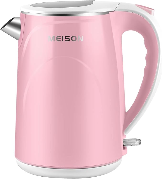 MEISON Electric Kettle, 1.7 L Double Wall Food Grade Stainless Steel Interior Water Boiler, Coffee Pot & Tea Kettle, Auto Shut-Off and Boil-Dry Protection, 1200W, 2 Year Warranty(Pink)