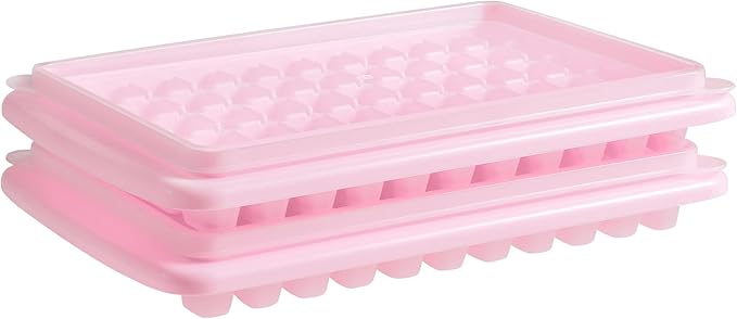 2 Pack Ice Cube Tray with Lid and Bin for Freezer, Easy Release 55 Nugget Ice Tray with Cover, Storage Container, Scoop. Perfect Small Ice Cube Maker Tray & Mold. Flexable Durable Plastic, BPA Free