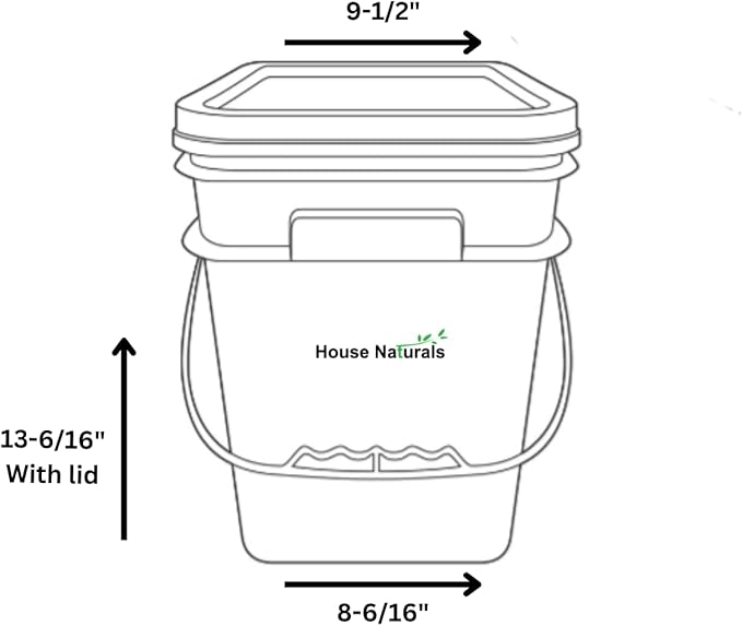 House Naturals 4 Gallon Square Food Grade Bucket Pail with Plastic Handles and Lid (Pack of 3) Made in USA containers (RED-White Lids)