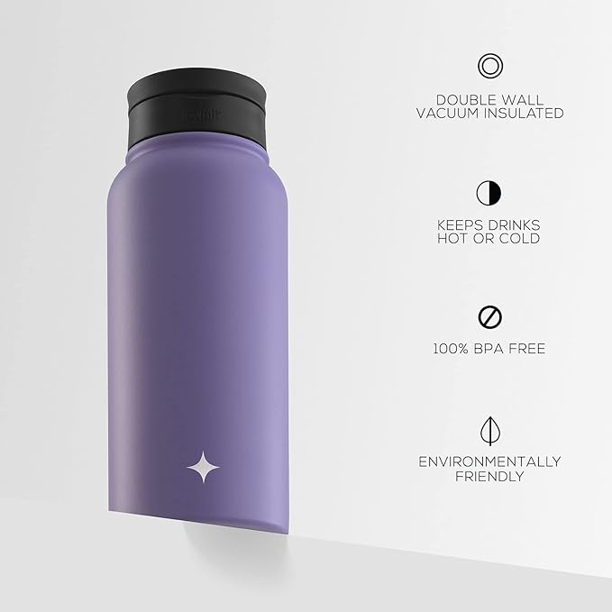 JoyJolt Triple Insulated Water Bottle with Straw Lid AND Flip Lid! 32oz Large Water Bottle, 12 Hour Hot/Cold Vacuum Insulated Stainless Steel Bottle. BPA-Free Leakproof Water Bottles - Thermos Bottle