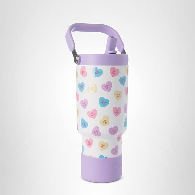 Simple Modern Valentine's Day Trek Pivot | 30oz Flip Straw Tumbler with Handle | Gifts for Her | Water Bottle & Boot | Interchangeable Straw & Chug Lids | Stainless Steel Jug | Word Hearts