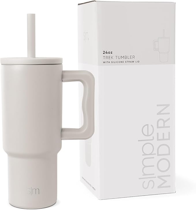 Simple Modern Kids 24 oz Tumbler with Handle and Silicone Straw Lid Spill Proof and Leak Resistant Reusable Stainless Steel Bottle Gift for Kids Boys Girls Trek Collection Almond Birch (Pack of 12)