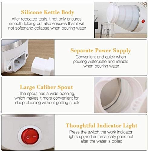 UpdateClassic Small Travel Foldable Electric Kettle, 0.6L Portable Collapsible Hot Water Boiler For Coffee Tea (White)
