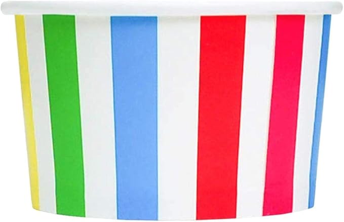 UNIQ 1000-Count 4 oz Striped Paper Ice Cream Cups Rainbow Color | Disposable Dessert Bowls in Multiple Colors | Frozen Dessert Supplies