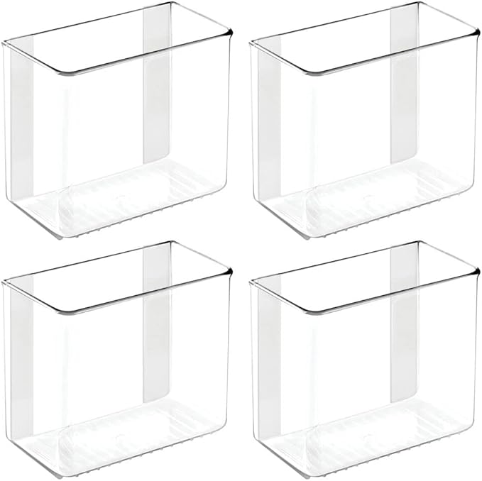 mDesign Plastic Adhesive Mount Storage Organizer Container for Kitchen or Pantry Wall Organization - Space Saving Holder for Sandwich Bags, Foil - 6" Wide - Poppon Collection - 4 Pack - Clear