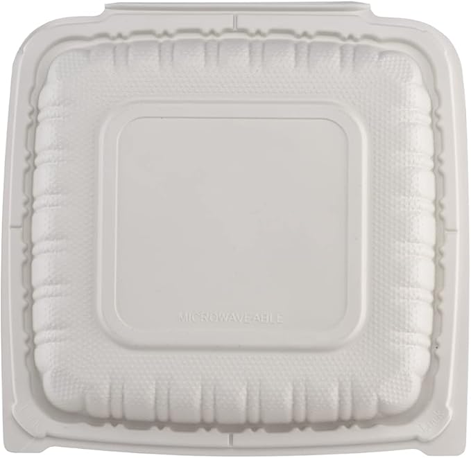 TIYA Clamshell Food Containers - White Bulk 150 Pack, 9x9 in - BPA-Free Plastic To-Go Containers - Microwavable, Hinged, Tall Reusable Clamshells - Great for Meal Prep