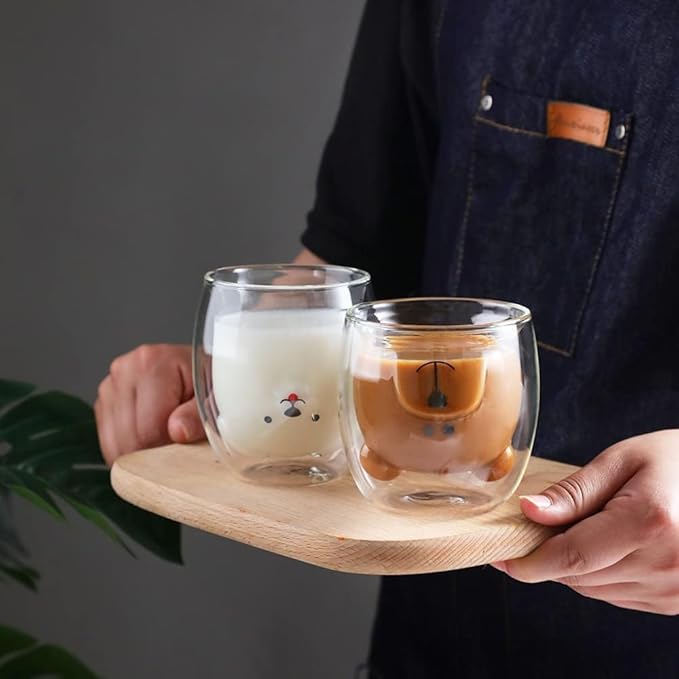 Dog Mug Cute Mugs Glass Double Wall Insulated Glass Espresso Cup, Coffee Cup, Tea Cup, Milk Cup,Kawaii Gift for Office and Personal Birthday Christmas (Happy Dog)