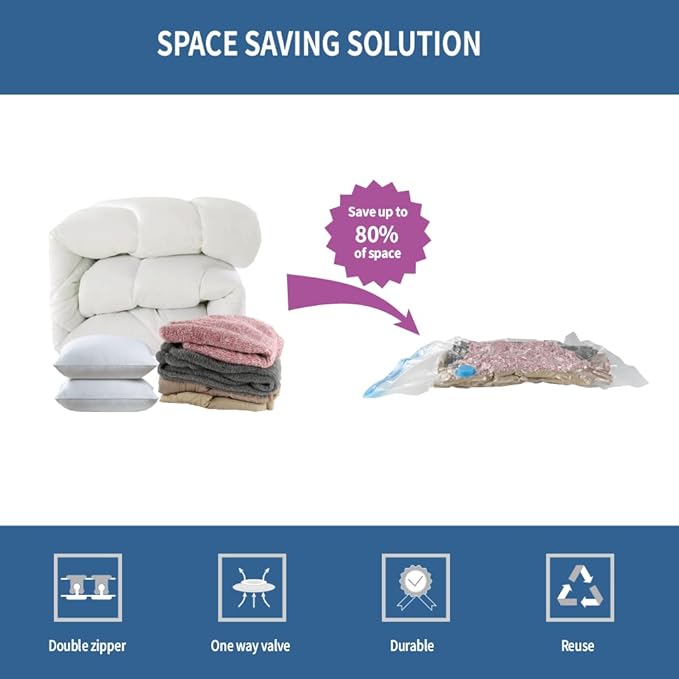 20 Pack Space Saver Vacuum Storage Bags for Clothing Travel, Vacuum Seal Compression Bags for Clothes, Packing, Luggage, Blankets, Comforters and Pillows, Hand Pump Included