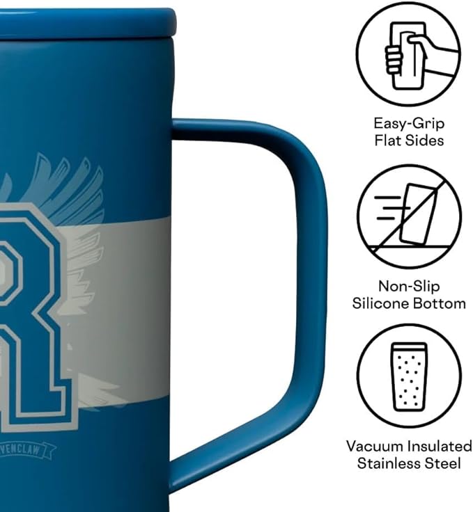 Corkcicle Harry Potter Coffee Mug - Stainless Steel Insulated Cup With Lid For Tea & Coffee - Non-Slip Silicone Base - Durable Travel Mug - Dishwasher Safe - BPA Free - Easy Grip - 16 oz - Ravenclaw