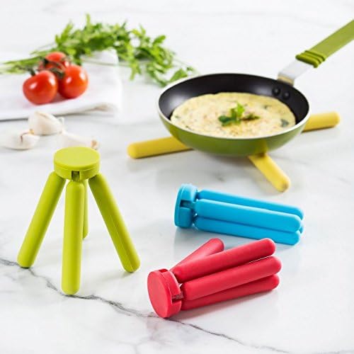 3/Pack Foldable Silicone Trivets, FENGCHEN Folding Trivets, Non-Slip Collapsible Cross Compact Design Expandable Silicone Pot Holder,Green