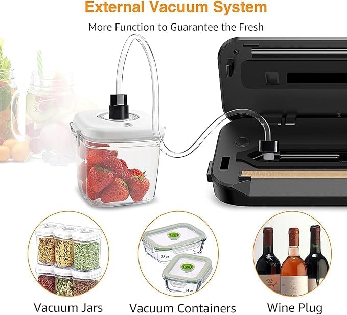 MegaWise Vacuum Sealer Machine – 2023 New Version, 80kPa Suction Power, One-Touch Automatic Operation, Compact Design with Built-in Cutter, Includes Vacuum Bags, Ideal for Food Storage (Silver)