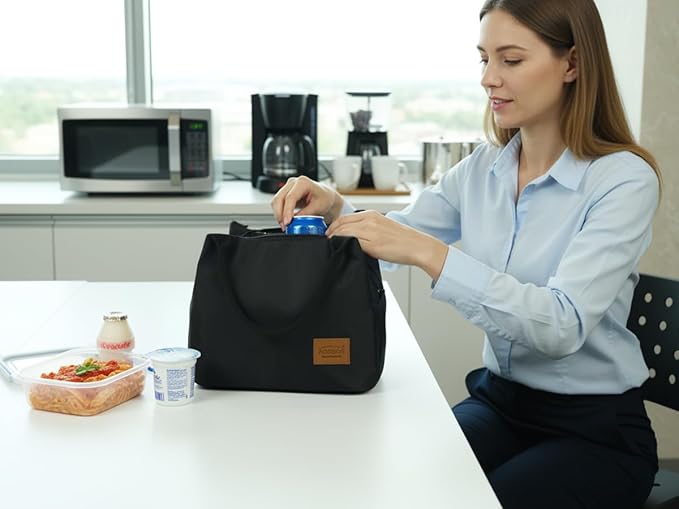 Aosbos Black Lunch Bag Women Insulated Lunch Bags for Adult Lunch Box for Women Lunchbox Lunch Tote Bento Box Cooler Bag for Work Office Picnic