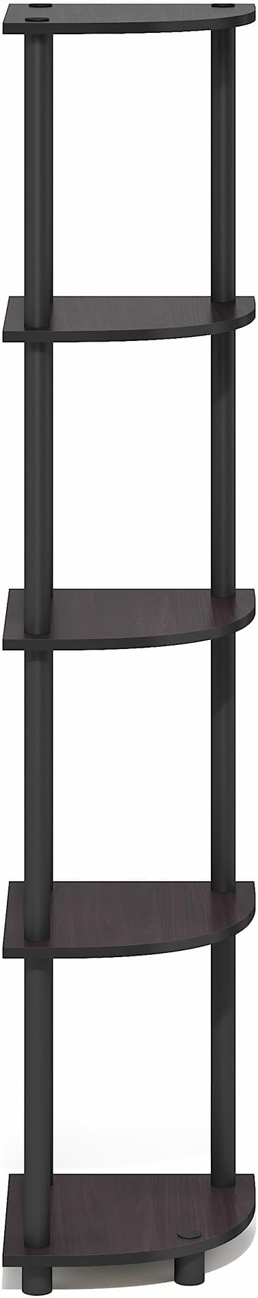 Furinno Turn-N-Tube Corner Shelf, 5-Tier Corner Bookshelf, Open Storage Shelves, for Organization and Storage, Living Room, Home Office, Garage, Bedroom, Dark Mocha
