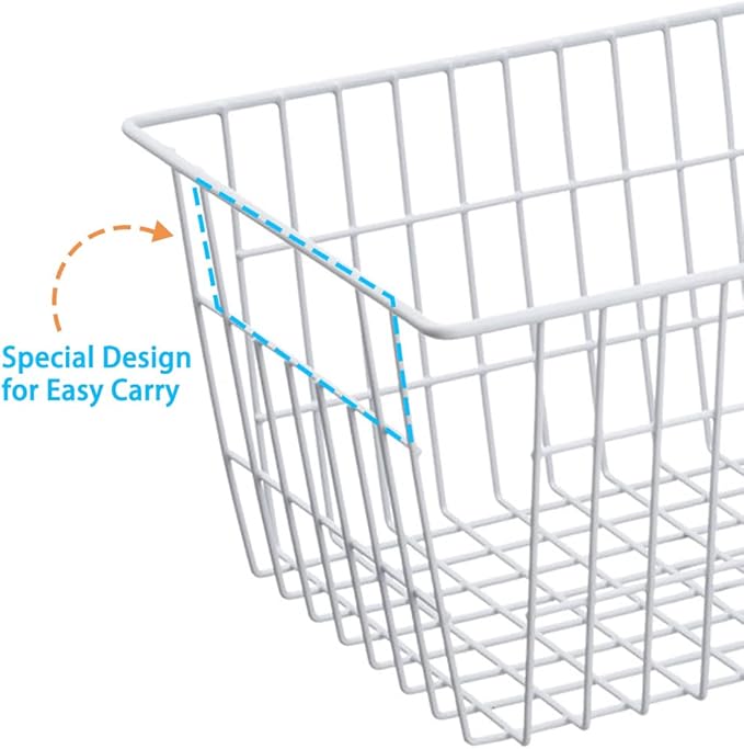 SANNO 14" Upright Freezer Storage Baskets, Farmhouse Metal Wire Organizer Storage Bin for Kitchen Pantry, 6 Pack for 16/17 / 21 Cu.Ft Stand up Freezer