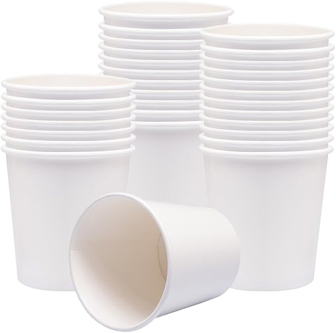 Paper Ice Cream Cups with Paper Lids, Hot/Cold Soup Cups with Lids (White) (25, 16 oz)