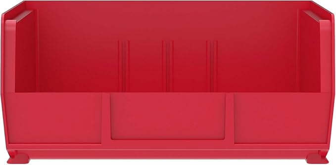 Akro-Mils 30235 AkroBins Plastic Storage Bins, Space-Saving Stackable Bins for Garage, Pantry, Craft Organization, 11" x 11" x 5", Red, 6-Pack