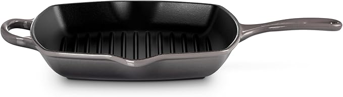 Le Creuset Enameled Cast Iron Signature Square Skillet Grill, 10.25", Oyster