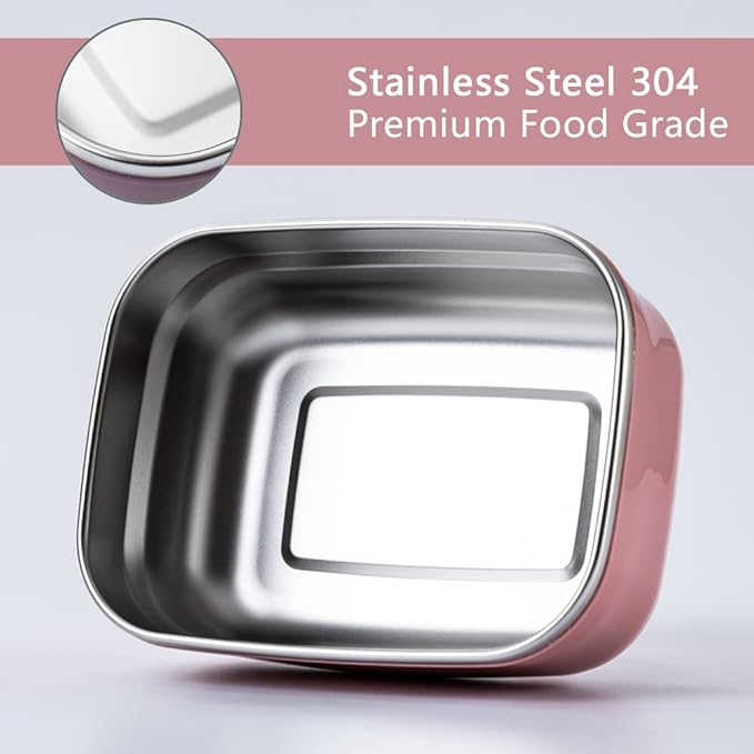 Lille Home Leak Proof Stainless Steel Lunch Snack Containers Set - Ideal for Educational Settings and Daycare - Nesting Trio with Silicone Lids - 47oz+30oz+16oz - Dark Pink
