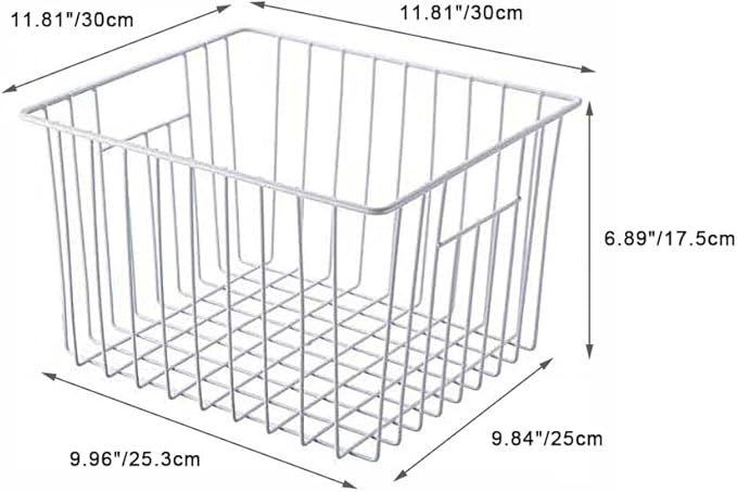 SANNO Freezer Baskets Pantry Wire Storage Basket Bins, Refrigerator Organizer Baskets Food Storage Bin with Handles for Cabinets, Pantry, Closets, Bedrooms - Set of 2