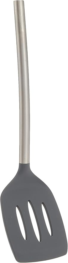 Tovolo Silicone Slotted Turner with Stainless Steel Handle (Charcoal) - Kitchen Utensil & Gadget Essential for Non-Stick Cookware, Apartment, & New Home / Scratch-Resistant, BPA-Free, Dishwasher-Safe