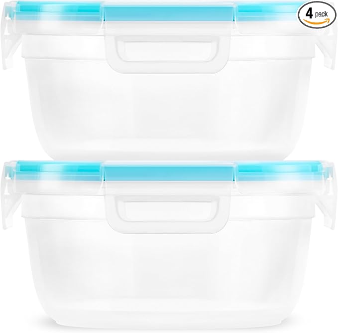 Snapware Total Solution (Pack of 2) Plastic Food Storage Containers Set, Leakproof & Airtight Locking Lids Round Tupperware, Non-Toxic BPA-Free Lids, Microwave Dishwasher Freezer Safe