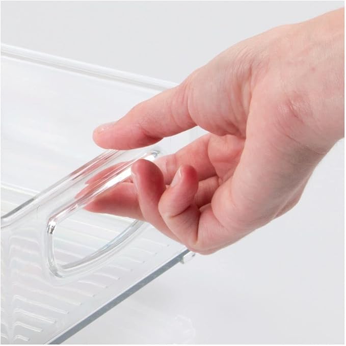 mDesign Small Plastic Kitchen Storage Container Bin with Handles - Organization in Pantry, Refrigerator or Freezer - Food Organizer for Fruit, Yogurt, Squeeze Pouches, 2 Pack, Clear