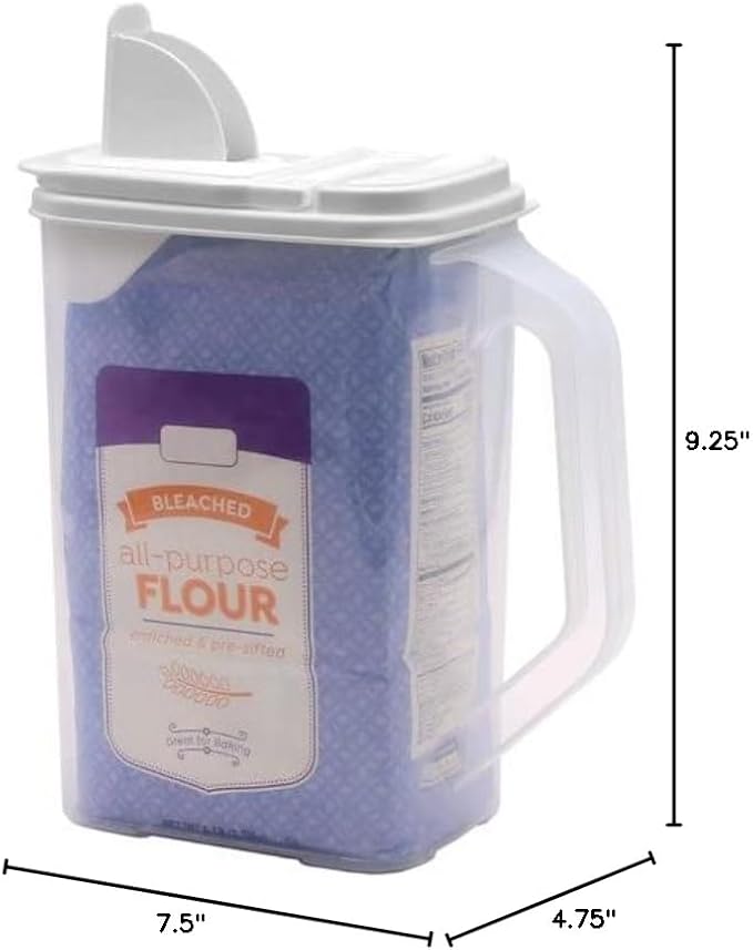 Buddeez Kitchen Pantry Container - Easy Grip Handle for Mess Free Use - Flour and Sugar Storage Made Simple - 4 Quart White Lid