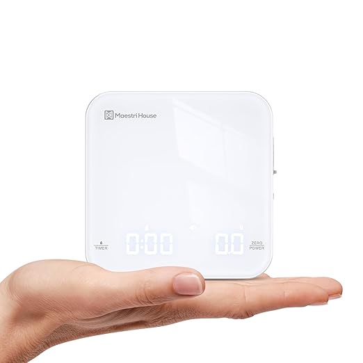 Maestri House Mini Coffee Scale with Timer, USB-C Rechargeable Espresso Scale, 2kg/0.1g Accurate Scale for Espresso and Pour-Over Coffee, Portable Digital Kitchen Scale with Auto Timer (White&Silver)
