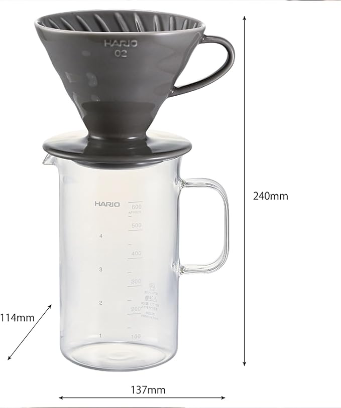 HARIO BVD-3012-GR Beaker Server & Dripper Set, Practical Capacity: 20.3 fl oz (600 ml), For 1-4 Cups, Made in Japan, Gray