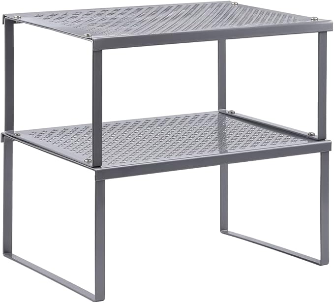 NEX Kitchen Shelf Organizer for Cabinet Counter Cupboard Pantry, Stackable & Expandable, Silver