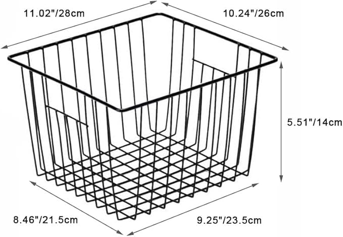 SANNO Black Closet Baskets Freezer Baskets Pantry Storage Wire Basket,Wire Basket Farmhouse Storage Organizer, Metal Household Storage Organizer Bin for Pantry Shelf Kitchen Cabinet Bathroom Black