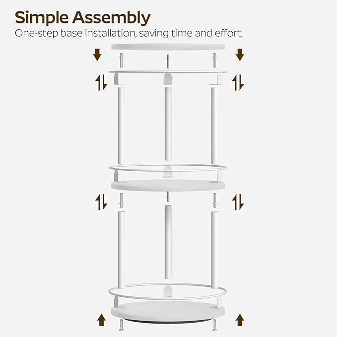 Lazy Susan Organizer, Rotating Spice Rack, 3 Tier Spice Turntable Organizer, Industrial Turntable Spice Holder, for Kitchen Countertop and Cabinet, Compact and Versatile, White SR23WW