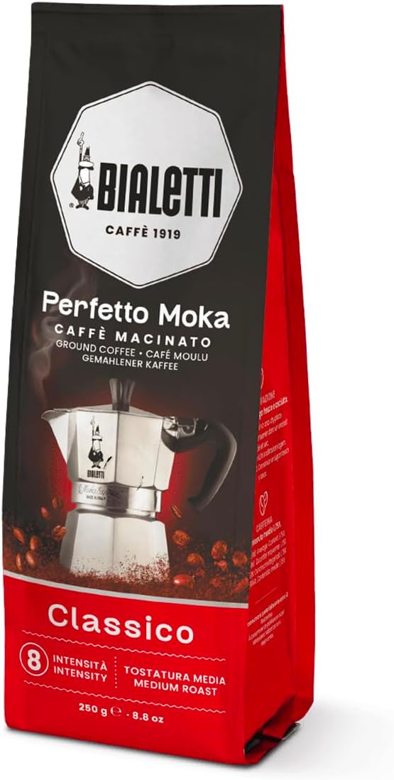Bialetti Caffe Italian Roasted - 8.8 oz Espresso Ground Coffee - Classico Perfect for Moka - Intensity 7