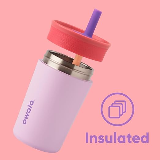 Owala Kids Insulation Stainless Steel Tumbler with Spill Resistant Flexible Straw, Easy to Clean, Kids Water Bottle, Great for Travel, Dishwasher Safe, 12 Oz, Navy and Blue (Home Base)